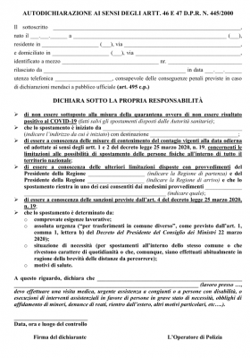 autocertificazione coronavirus