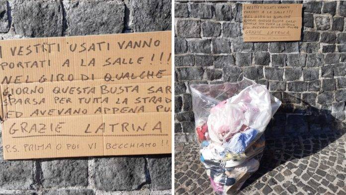 Lascia indumenti usati per strada, la risposta non tarda ad arrivare