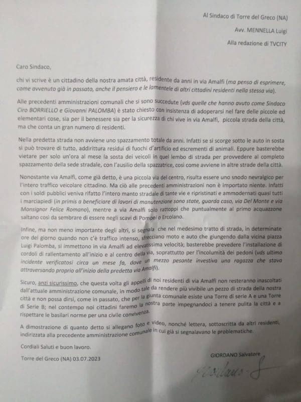 lettera via Amalfi